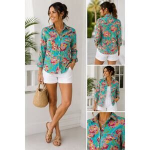 Lilly Pulitzer Resort Fit Floral Button Down Shirt Women’s Medium Tropical